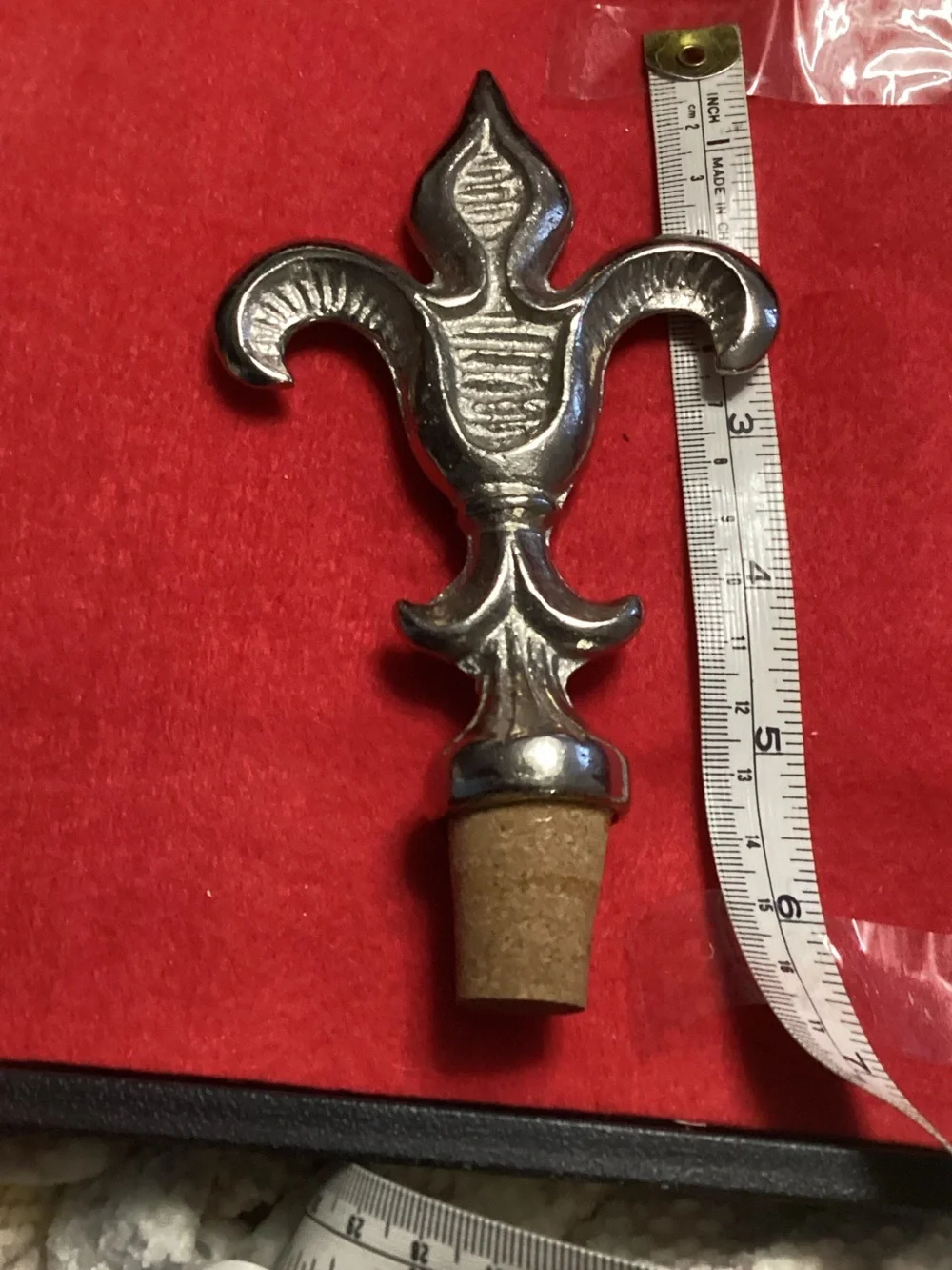 Vintage Heavy Pewter Fleur De Lis Bottle Stopper  - Looks to be Hand Made